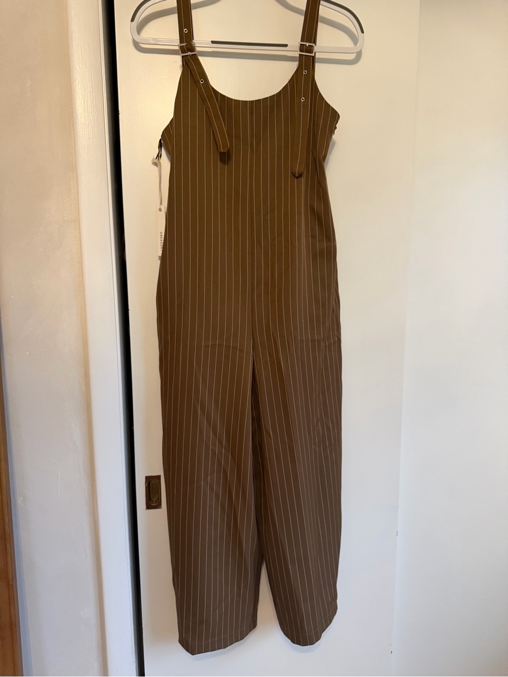 Brown Pinstripe Wide-Leg Jumpsuit